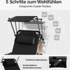 A black reclining lounge chair with a canopy and adjustable angles shown with text overlays. Anteprima dell’immagine prodotto