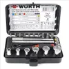 A black metal case containing a 23-piece mini socket wrench set from Würth. Produktbild-Vorschau