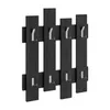 A black wooden coat rack with silver hooks is shown against a white background. Produktbild-Vorschau