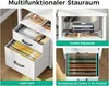 Collage of images showing different aspects and storage options of a desk. Podgląd zdjęcia produktu