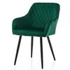 A green velvet dining chair with diamond tufting and black legs, shown against a white background. Podgląd zdjęcia produktu