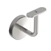 A stainless steel handrail bracket with a round wall plate and a flat mounting plate. Produktbild-Vorschau