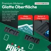A close-up view of a green poker table surface with integrated chip and drink holders, featuring text overlays highlighting product features. Produktbild-Vorschau