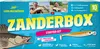 The image shows a product box for fishing lures, featuring images of fish, fishing lures, and people holding fish. Produktbild-Vorschau