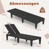 Two black sun loungers are shown with dimensions indicated by lines and text. Produktbild-Vorschau