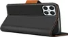 A black flip case for a smartphone is shown from a diagonal angle, with the front cover open. Produktbild-Vorschau