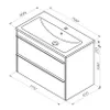 A technical drawing of a bathroom vanity with dimensions indicated. Produktbild-Vorschau