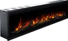 A long, black electric fireplace with realistic flame effects and decorative wood pieces. Podgląd zdjęcia produktu