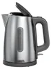 A stainless steel electric kettle with a gray handle and base, shown with its lid open. Produktbild-Vorschau