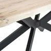 A close-up view of a table base with a wooden tabletop. Produktbild-Vorschau