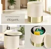 Pouf coffre de rangement aspect velours SARINA - crème Voir les images du produit 5