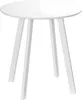 A white round table with three white legs on a white background. Produktbild-Vorschau
