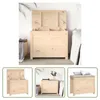 A collage of images showing a wooden storage chest from different angles and in different settings. Podgląd zdjęcia produktu