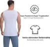 A man wearing a white tank top is shown from the back, with marketing text and icons on the right side of the image. Produktbild-Vorschau