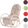 A rocking chair with a beige cushion, shown against a white background. Several colored circles are displayed to the right of the chair, indicating available cushion colors. Produktbild-Vorschau
