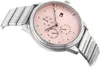 A close-up, angled view of a Tommy Hilfiger women's watch with a pink dial and silver-tone metal band. Produktbild-Vorschau