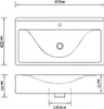 Technical drawing of a rectangular ceramic sink with dimensions indicated. Produktbild-Vorschau