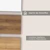 A split image showing a white surface at the top and two wood-effect panels below, with marketing text overlays. Produktbild-Vorschau