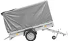 A grey tarp-covered trailer is shown against a white background. Podgląd zdjęcia produktu