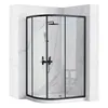 A modern shower cabin with a black frame and clear glass, set against a marble-patterned wall. Náhľad obrázku produktu