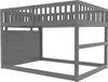 A grey wooden loft bed with a railing and a storage unit on the side. Náhled obrázku produktu