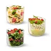 Three glass containers filled with different food items, arranged on a white background. Podgląd zdjęcia produktu