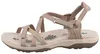 Das Bild zeigt eine beige Sandale die aus mehreren Riemen besteht und eine leicht erhöhte Sohle hat. Die Ansicht ist von der Seite und betont die Form und das Design der Sandale. Podgląd zdjęcia produktu