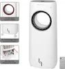 A collage of images showing a white air cooler with inset images highlighting its features. Produktbild-Vorschau