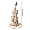 A 3D wooden model of a cello on a stand, with dimensions indicated. Anteprima dell’immagine prodotto