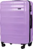A studio shot of a large purple suitcase.