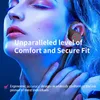 Close-up of a person's ear with an earbud, with marketing text overlaid. Produktbild-Vorschau