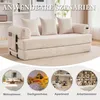 A collage showing a beige sofa bed in a room and four smaller circular images depicting different living spaces: a living room, an attic bedroom, an apartment living area, and a home office. Anteprima dell’immagine prodotto