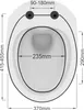 A top-down view of a toilet seat with dimensions indicated by lines and numbers. Anteprima dell’immagine prodotto