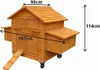 A wooden chicken coop with dimensions indicated by text and arrows. Podgląd zdjęcia produktu