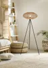 A bohemian-style living room with a rattan floor lamp, decorative cushions, and a woven basket. Produktbild-Vorschau