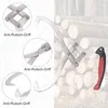 A collage showing a log grapple tool with close-up views of its gripping mechanism and handle, set against a blurred background of logs. Produktbild-Vorschau