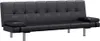 A black faux leather sofa bed with silver legs is shown against a white background. Produktbild-Vorschau