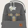 Close-up of a gray baby bouncer with hanging toys and numbered indicators. Produktbild-Vorschau