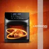 A promotional image for an air fryer, featuring fried chicken and the brand logo. Voir les images du produit