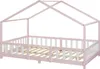 A pink and white house-shaped bed frame with a slatted base, shown against a white background. Anteprima dell’immagine prodotto