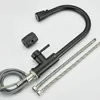 A black kitchen faucet and its accessories are laid out on a white background. Produktbild-Vorschau