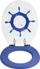 A toilet seat lid and seat are shown, with the lid featuring a blue watercolor ship's wheel design. Produktbild-Vorschau