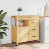 A wooden kitchen cart with drawers and a cabinet, placed in a kitchen setting. Náhled obrázku produktu