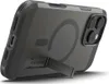 A black Spigen Tough Armor T Mag case for an iPhone 16 Pro Max is shown from a diagonal rear view, with the kickstand deployed. Produktbild-Vorschau