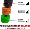 Three stacks of resistance rings, each labeled with its strength level and a bar graph icon. Produktbild-Vorschau