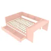 A pink youth bed with a desk and shelves, shown from a slightly elevated diagonal angle against a white background. Anteprima dell’immagine prodotto