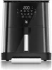 A front view of a black and silver air fryer on a white background. Produktbild-Vorschau