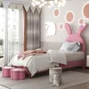 Letto imbottito 90x200, con due sgabelli, LED, orecchie da Anteprima dell’immagine prodotto 2