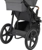 Close-up view of the rear wheels and storage basket of a baby stroller. Produktbild-Vorschau