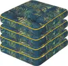 A stack of four square cushions with a tropical leaf pattern and yellow piping. Náhľad obrázku produktu